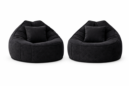 The Royal Nest™ | Luxury Quilted Velvet Bean Bag Chair (100x90 cm) - Set of 2