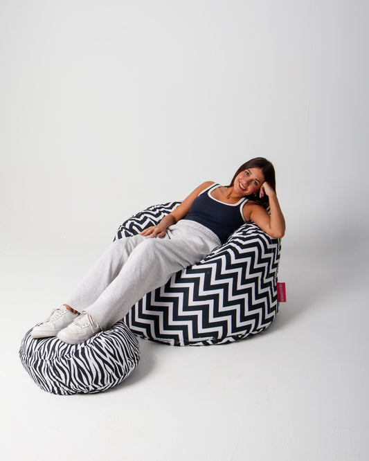 Ziggy Duo | The Ultimate Black & White Lounge Set (Bean Bag + Puff)