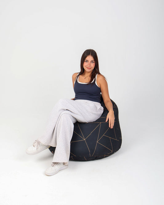 Royal Black & Gold Sabia Bean Bag (95x70 cm) – Elegant Comfort