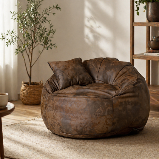 Luxury royal  Leather Bean Bag (100x90 cm) + Free Matching Pillow