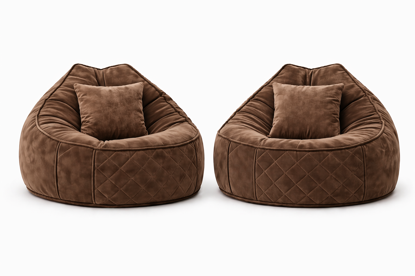 The Royal Nest™ | Luxury Quilted Velvet Bean Bag Chair (100x90 cm) - Set of 2