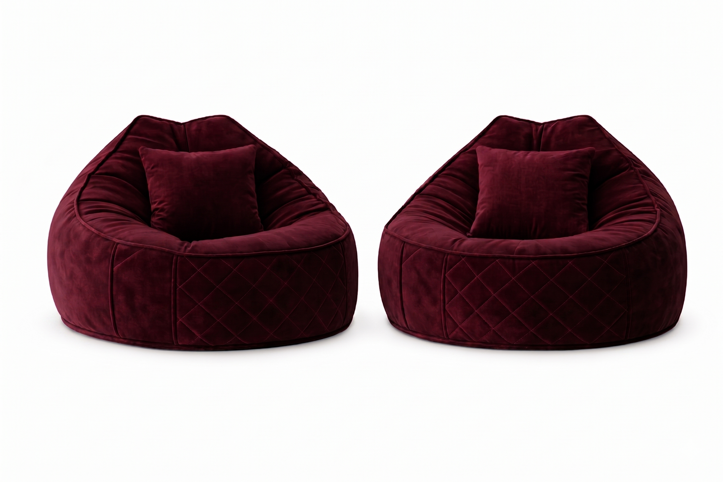 The Royal Nest™ | Luxury Quilted Velvet Bean Bag Chair (100x90 cm) - Set of 2