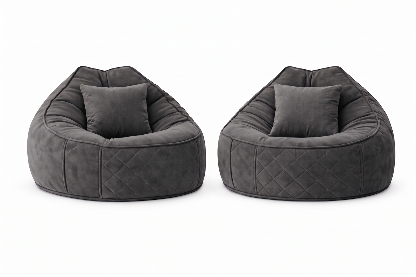 The Royal Nest™ | Luxury Quilted Velvet Bean Bag Chair (100x90 cm) - Set of 2