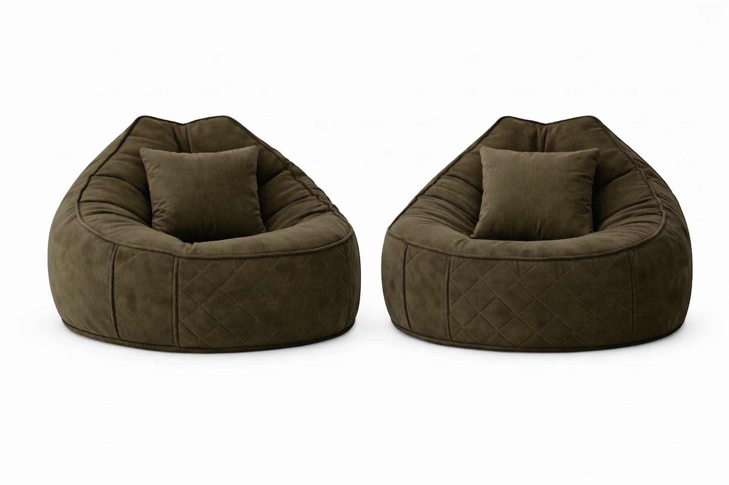 The Royal Nest™ | Luxury Quilted Velvet Bean Bag Chair (100x90 cm) - Set of 2
